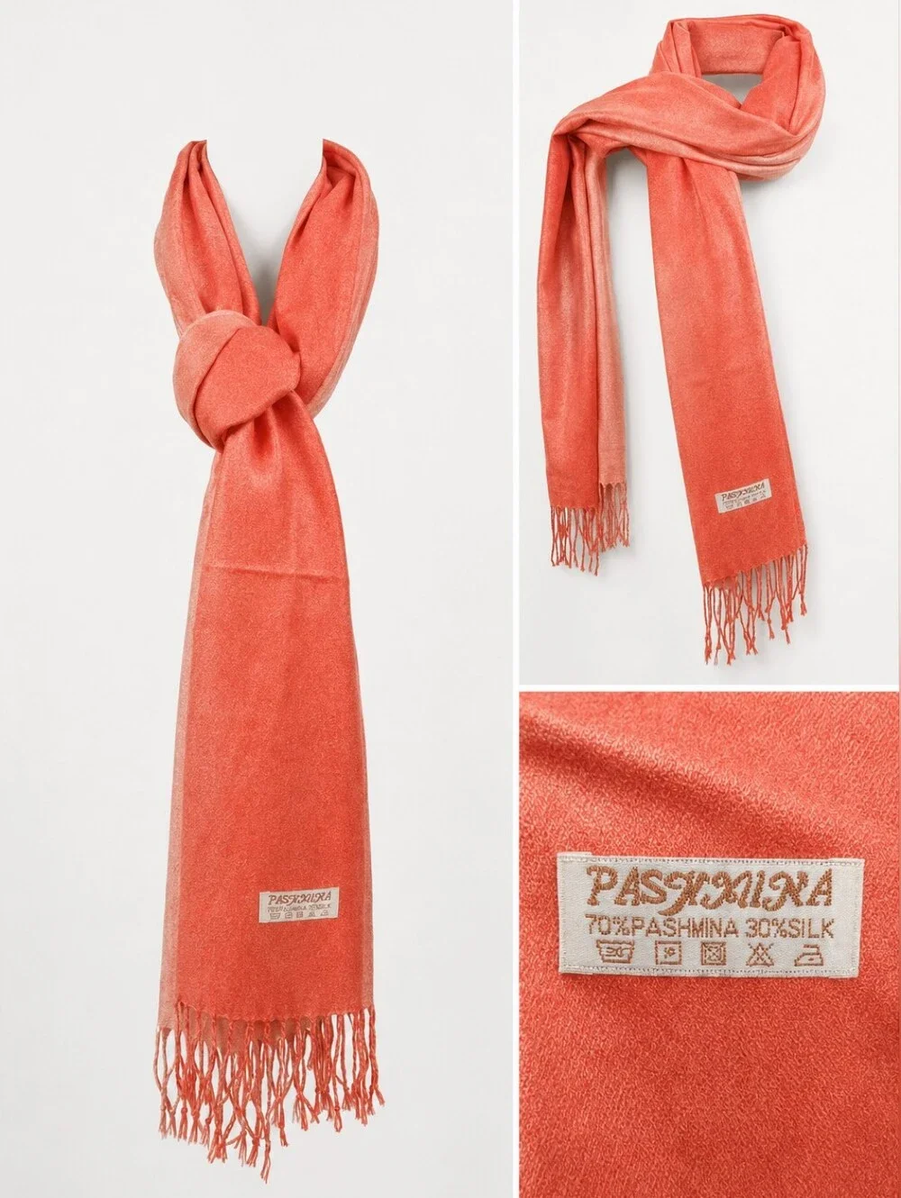 Pashmina Silk Blend Coral Fringe Scarf Wrap Shawl Soft Lightweight Festival Rave